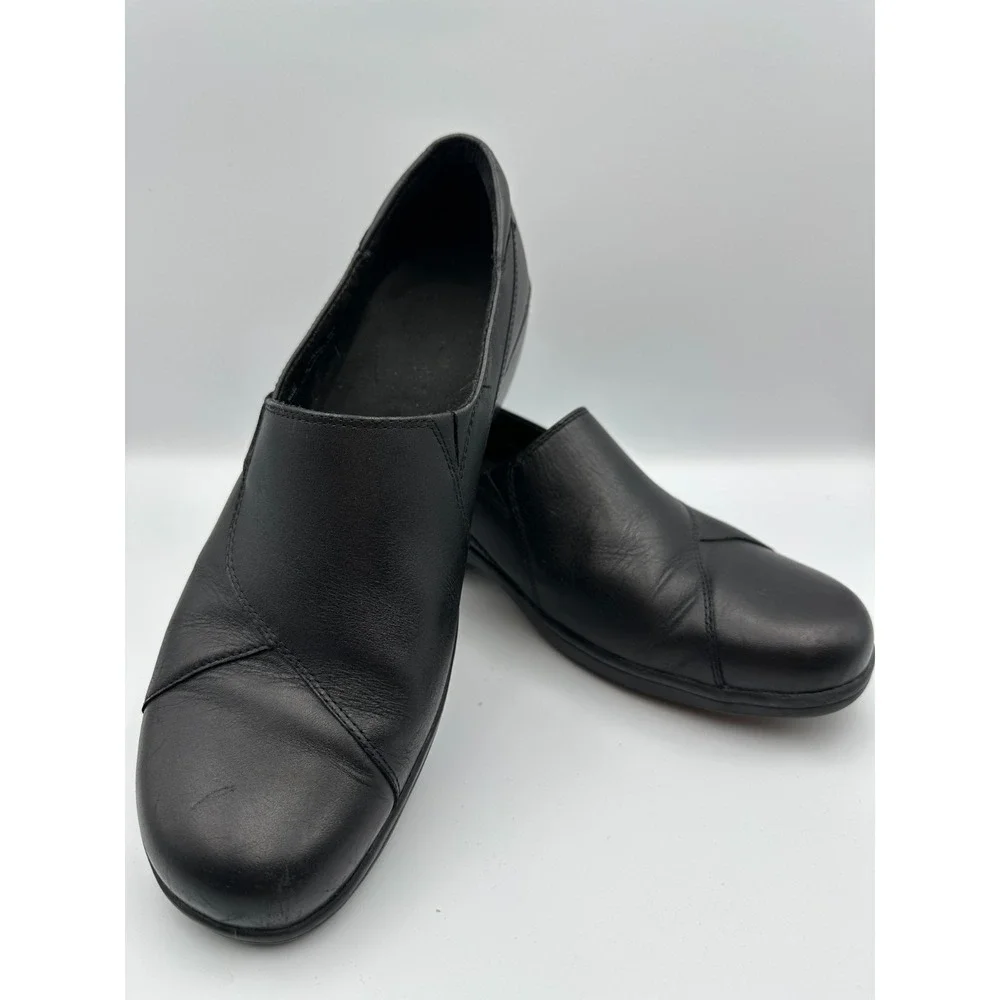 Clarks GRASP Black Leather Slip On Work Comfort Loafers Clogs Women's Size‎ 11 M